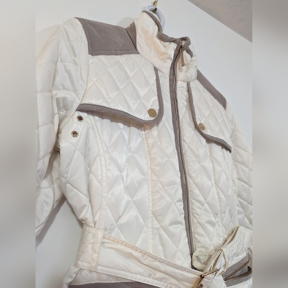 Vince Camuto White & Suede Puffer Jacket s: L - Picture 8 of 13